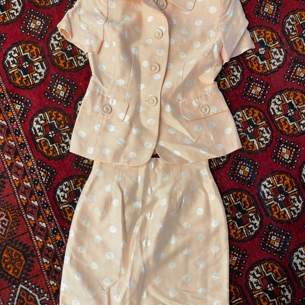 Christian Dior suit peach White polkadots